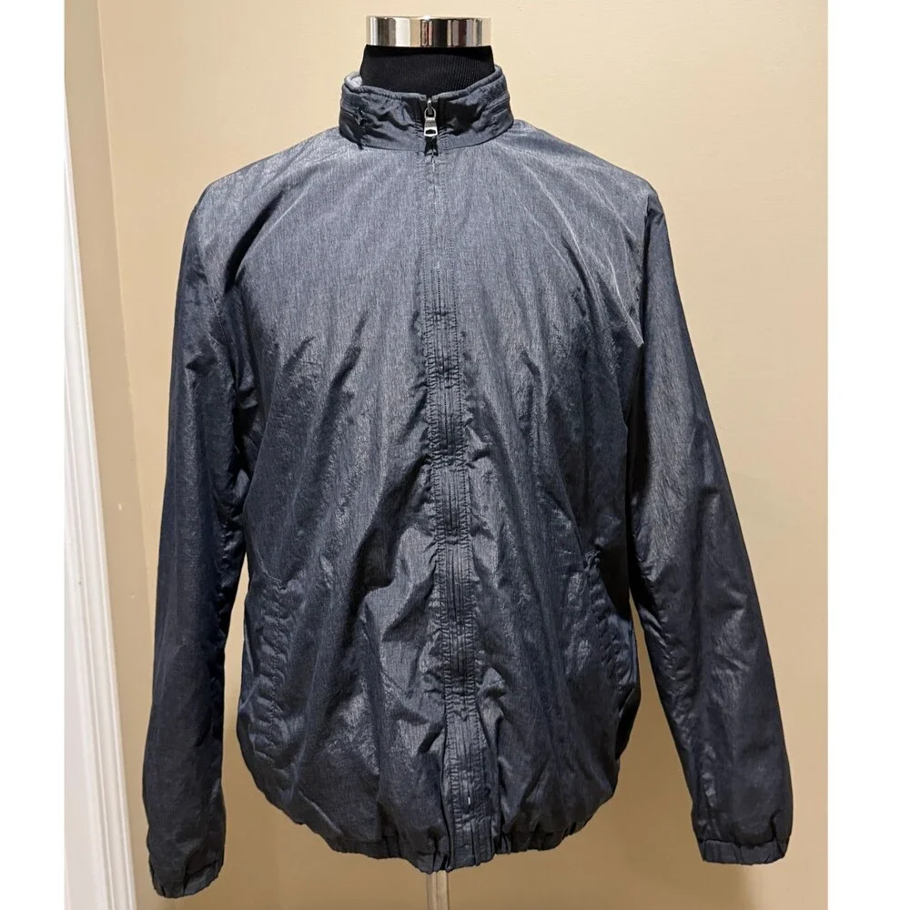 Banana Republic Mens M Packable Windbreaker Jacket Hidden Hood Full Zip Gray